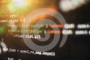 Programming code screen of software developer. Software Programming Work Time. Code text written and created entirely by myself