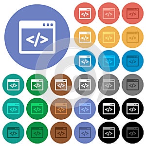 Programming code in software window round flat multi colored icons