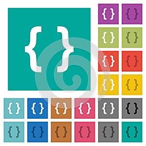 Programming code square flat multi colored icons
