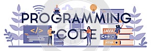 Programming code typographic header concept. Idea of working