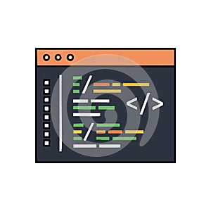 (Programming Code Window Display. Vibrant illustration of a software ed