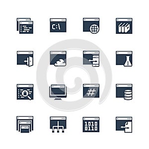Programming, coding applications icon set