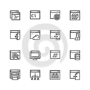 Programming, coding applications icons in thin line style