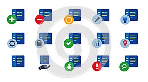 Programming coding code editor software application development icon set collection blue vector