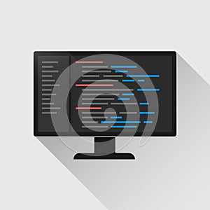 Programming and coding on computer screen. Software developer programming code vector illustration