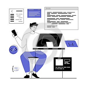 Programming and coding concept. Technology process of software development. Full Stack Developer. Vector