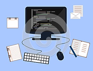 Programming and coding concept, website development, Web Design. Flat Illustration
