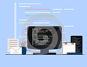 Programming and coding concept, website development, Web Design. Flat Illustration