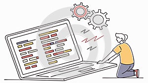 Programming and coding, developer working on laptop with code, vector design Generative AI