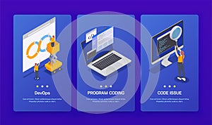 Programming Coding Development Isometric Banner Set