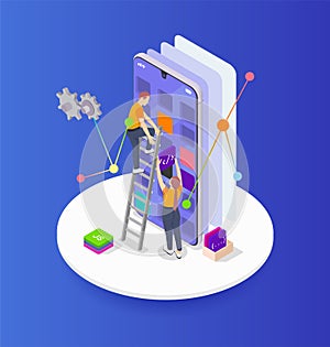 Programming Coding Development Isometric Composition
