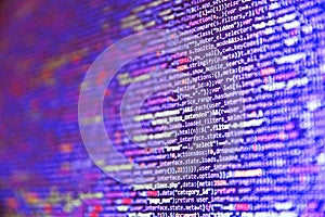 Programming Coding with editor colorful themes. Abstract program code on computer screen. Internet app development and design.