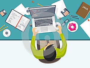 Programming,coding. Flat computing background. Code, hardware,software. Web development. Search engine optimization