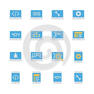 Programming and coding in flat icon set.Vector illustration
