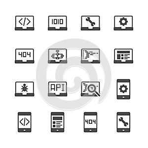 Programming and coding in glyph icon set.Vector illustration