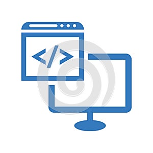 Programming, coding icon. Blue color vector symbol