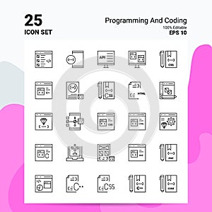 25 Programming And Coding Icon Set. 100% Editable EPS 10 Files. Business Logo Concept Ideas Line icon design