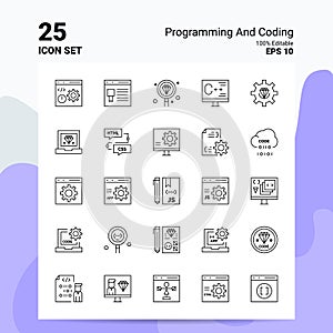 25 Programming And Coding Icon Set. 100% Editable EPS 10 Files. Business Logo Concept Ideas Line icon design