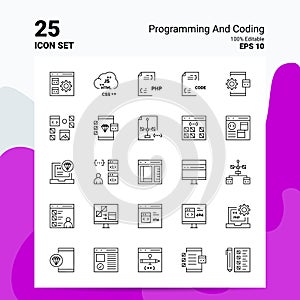 25 Programming And Coding Icon Set. 100% Editable EPS 10 Files. Business Logo Concept Ideas Line icon design