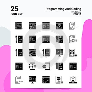 25 Programming And Coding Icon Set. 100% Editable EPS 10 Files. Business Logo Concept Ideas Solid Glyph icon design