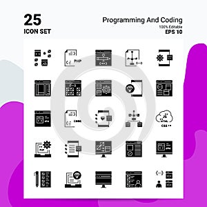 25 Programming And Coding Icon Set. 100% Editable EPS 10 Files. Business Logo Concept Ideas Solid Glyph icon design