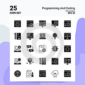 25 Programming And Coding Icon Set. 100% Editable EPS 10 Files. Business Logo Concept Ideas Solid Glyph icon design