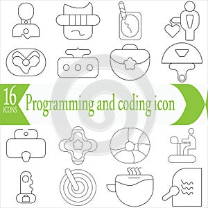 Programming and coding icon set. Software development icon collection. Contains such Icons as code, api, programmer, developer,