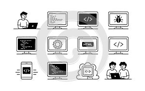 Programming and Coding Icons Set computer laptop AI-Generated