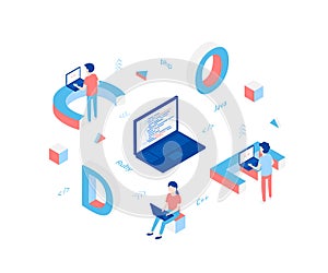 Programming coding isometric concept.