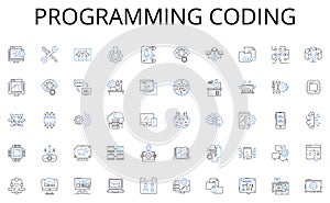 Programming coding line icons collection. Safety, Security, Insurance, Shield, Fortification, Defense, Safeguard vector