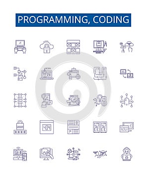 Programming, coding line icons signs set. Design collection of programming, coding, software, development, language