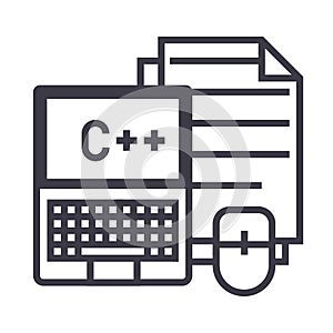 Programming,coding,notebook, mouse, docs vector line icon, sign, illustration on background, editable strokes