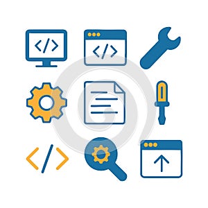 Programming and coding vector icons set, technology development symbols