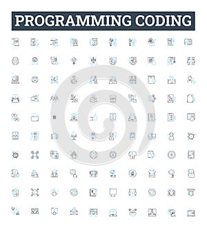 Programming coding vector line icons set. programming, coding, scripting, coding language, coding skills, coding
