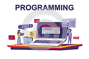 Programming and coding web concept in flat style