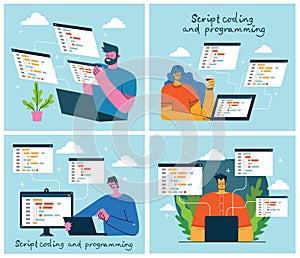 Programming and coding, Website development, Web design.Flat design modern vector illustration concept