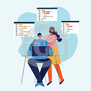 Programming and coding, Website development, Web design.Flat design modern vector illustration concept