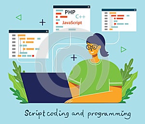 Programming and coding, Website development, Web design.Flat design modern vector illustration concept.