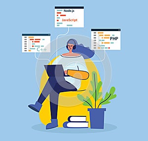 Programming and coding, Website development, Web design.Flat design modern vector illustration concept.