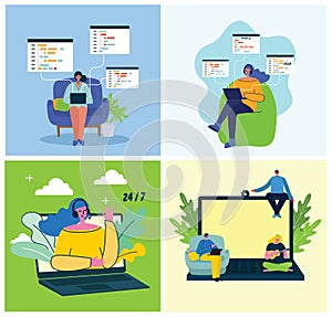 Programming and coding, Website development, Web design.Flat design modern vector illustration concept.