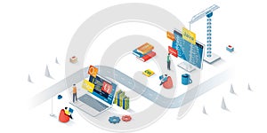 Programming company concept 3d isometric web banner. Vector illustration