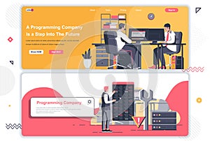 Programming company landing pages set. Software engineering and development team corporate website. Flat vector