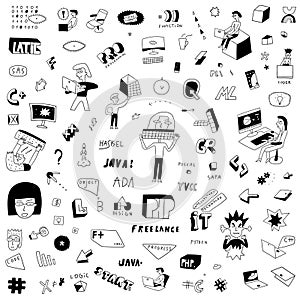 programming ,computer technology - doodles, vector icon set