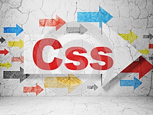 Programming concept: arrow with Css on grunge wall background