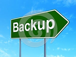 Programming concept: Backup on road sign background