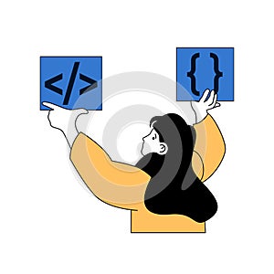 Programming concept with cartoon people in flat design for web. Vector illustration