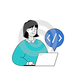 Programming concept with cartoon people in flat design for web. Vector illustration