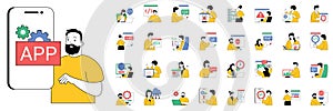 Programming concept with character situations mega set. Vector illustrations