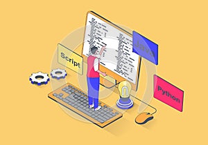 Programming concept in 3d isometric design. Vector illustration