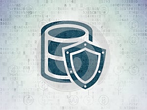 Programming concept: Database With Shield on Digital Data Paper background
